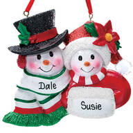 Personalized Snowmen Couple Christmas Ornament