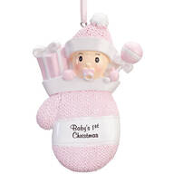 Baby's First Christmas Mitten Ornament, Pink