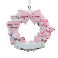 Baby's First Christmas Wreath Ornament, Pink