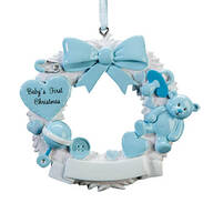 Baby's First Christmas Wreath Ornament, Blue