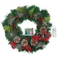 Lighted Holiday Wreath with House