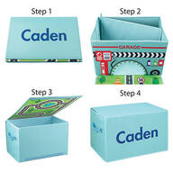 Personalized Foldover Toy Box with Play Mat, Blue Garage