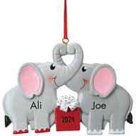 Personalized Kissing Elephants Ornament
