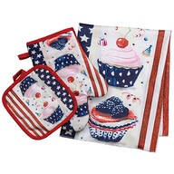 Patriotic Cupcake Kitchen Towel, Oven Mitt & Pot Holder Set