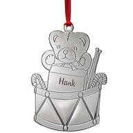 Personalized Silver-Tone Teddy Bear and Drum Ornament