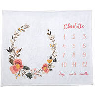 Personalized Watercolor Floral Baby Milestone Blanket