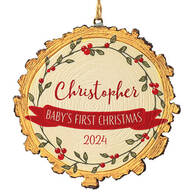 Personalized Baby's First Christmas Wood Slice Ornament