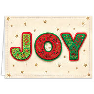 Personalized Joy Felt Collage Christmas Cards, Set of 20