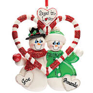 Personalized Candy Cane Snow Couple Ornament