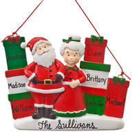 Personalized Mr. and Mrs. Claus with Presents Ornament