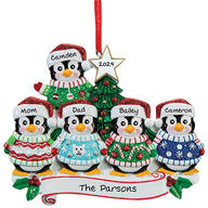 Personalized Penguins in Ugly Sweaters Ornament