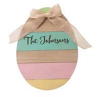 Personalized Wood Egg Sign with Burlap Bow