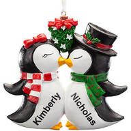 Personalized Kissing Penguins Ornament