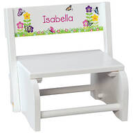 Personalized Children's White Butterfly & Flower Step Stool
