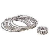 Set of 10 Crystal Bracelets and Stretch Ring