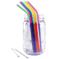 Set of 6 Color-Changing Silicone Straws with 2 Cleaning Brushes