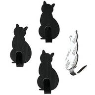 Stainless Steel Adhesive Sitting Cat Hooks, Set of 4