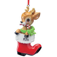 Personalized Reindeer in Santa Boot Ornament