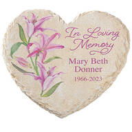 Personalized Heart-Shaped Lily Memorial Garden Stone