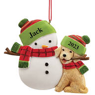 Personalized Snowman & Dog Ornament