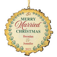 Personalized Merry Married Christmas Wood Slice Ornament