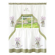 Lavender Embroidered Tier and Swag Curtain Set