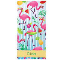 Personalized Summer Flamingos Beach Towel