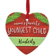 Personalized Mom's Favorite Youngest Child Heart Ornament