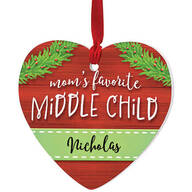 Personalized Mom's Favorite Middle Child Heart Ornament